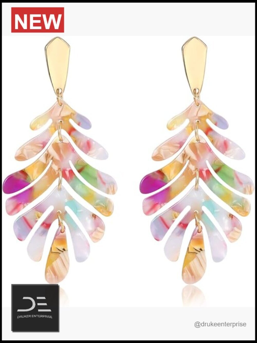 Acrylic Resin Statement Earrings Necklace Set - Leaf Charm Jewelry